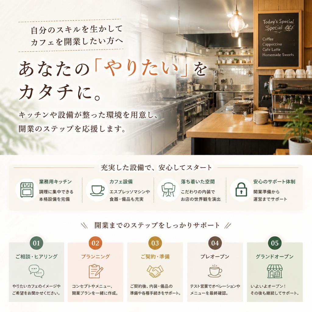シェアキッチンでカフェ開業の夢をサポート